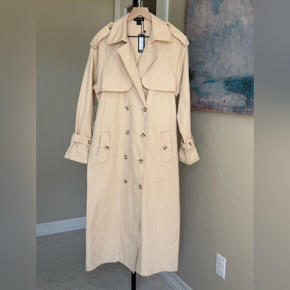 New PrettyLittleThing Stone Panel Detail Belted Trench Coat Womens US 4 NWT Long - Picture 1 of 9